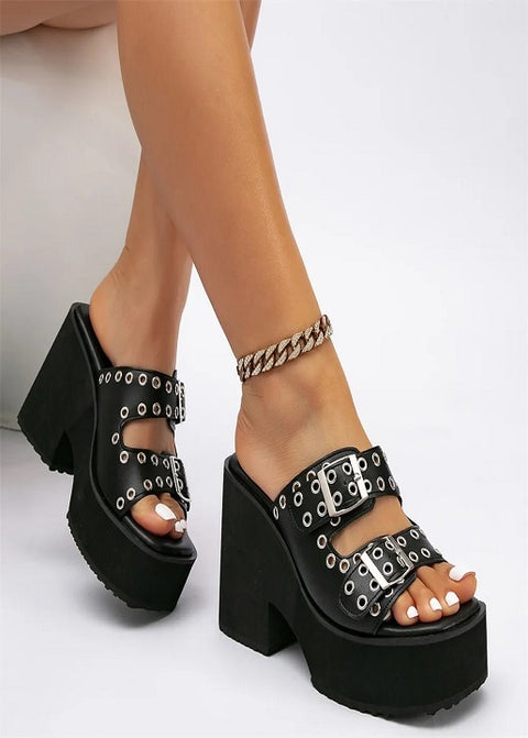 New Fashion Chunky High Heels Slides Goth Mules CODE: KAR4174