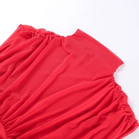 New Pleated Fly Sleeve Mesh Patchwork Maxi Long Dress CODE: KAR4177