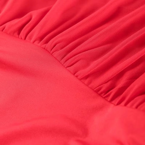 New Pleated Fly Sleeve Mesh Patchwork Maxi Long Dress CODE: KAR4177