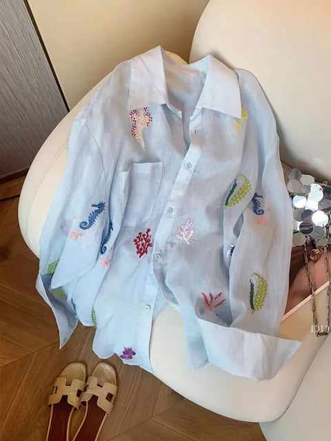 New Fashion Floral Embroidery Shirt CODE: KAR4181