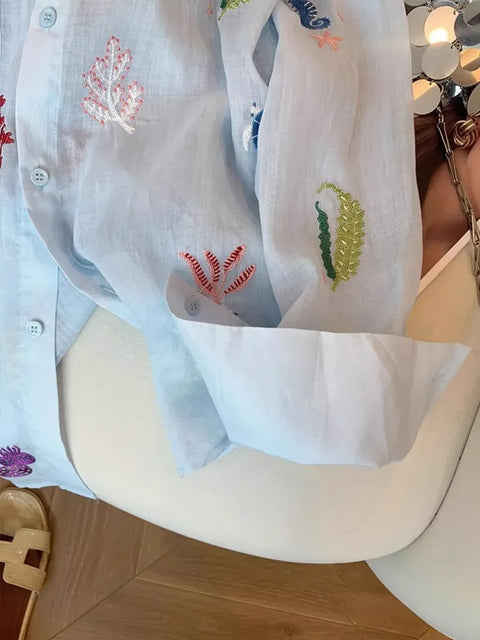 New Fashion Floral Embroidery Shirt CODE: KAR4181