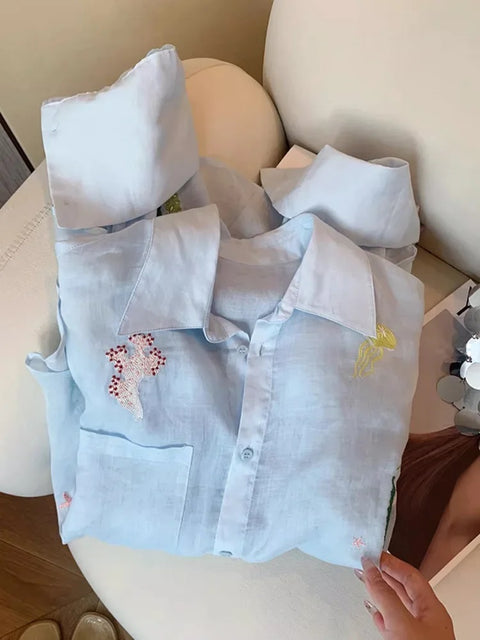 New Fashion Floral Embroidery Shirt CODE: KAR4181