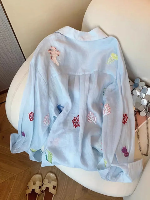 New Fashion Floral Embroidery Shirt CODE: KAR4181