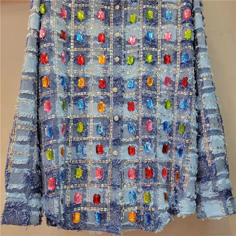 New Fashion Hot Drilling Rainbow Plaids Rhinestones Shirts CODE: KAR4183