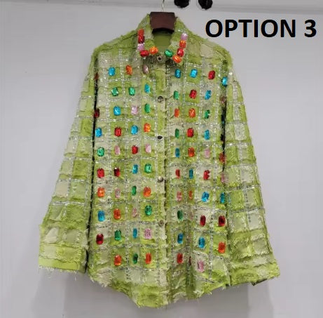 New Fashion Hot Drilling Rainbow Plaids Rhinestones Shirts CODE: KAR4183