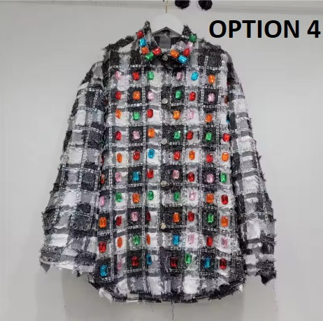 New Fashion Hot Drilling Rainbow Plaids Rhinestones Shirts CODE: KAR4183