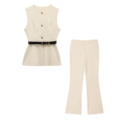 New O-Neck Casual Vest Top+High Waist Zipper Pocket Design Long Pant CODE: KAR4185