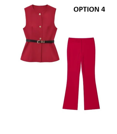 New O-Neck Casual Vest Top+High Waist Zipper Pocket Design Long Pant CODE: KAR4185