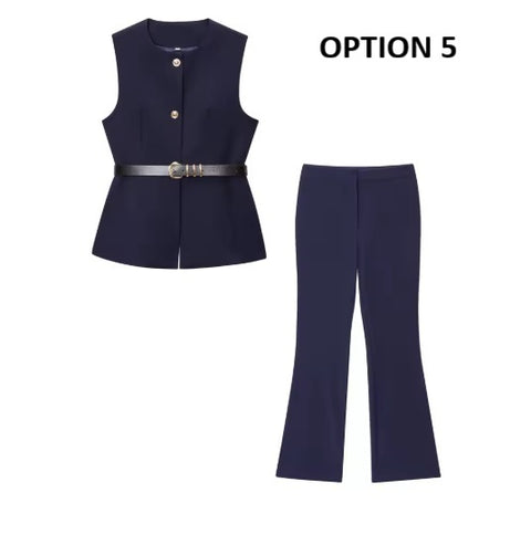 New O-Neck Casual Vest Top+High Waist Zipper Pocket Design Long Pant CODE: KAR4185