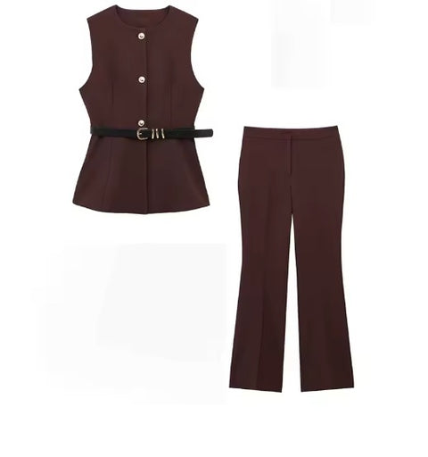 New O-Neck Casual Vest Top+High Waist Zipper Pocket Design Long Pant CODE: KAR4185