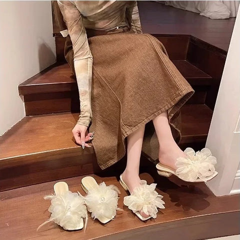 New Fashion Mesh Fairy Wind Flower Thick Heel CODE: KAR4186