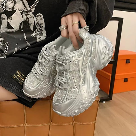 New Thick Soled  Sparkling Design Casual Shoes CODE: KAR4190