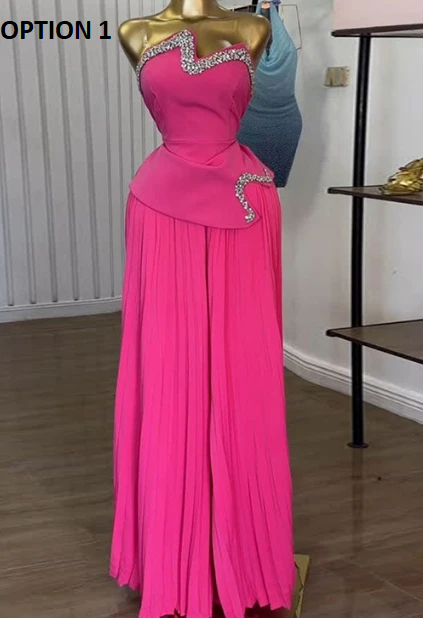 New Fashion Strapless and Diamond Studded Pleated Wide Leg Pants Set CODE: KAR4199