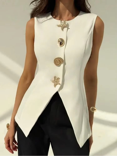 New V-neck Sexy short sleeveless vest with metal button CODE: KAR4201