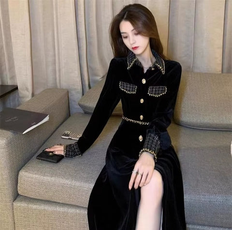 New Flip Collar Velvet Long Dress CODE: KAR4203