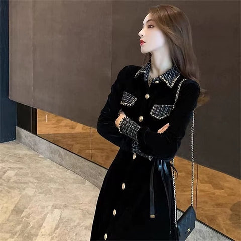 New Flip Collar Velvet Long Dress CODE: KAR4203