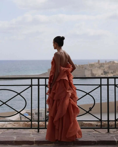 New Ruffle  Backless Sleeveless Slim Fit Maxi Long Dress CODE: KAR4209