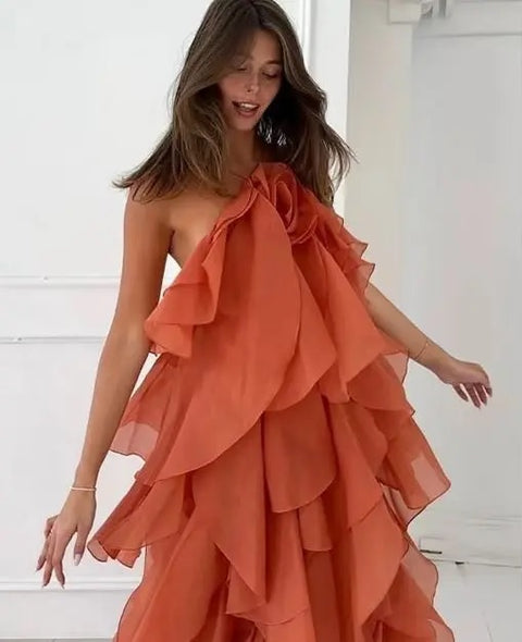 New Ruffle  Backless Sleeveless Slim Fit Maxi Long Dress CODE: KAR4209