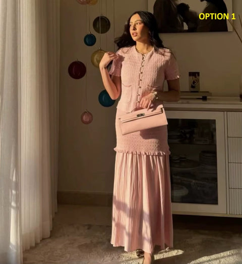 New Knitted Single-breasted T Shirt anad Long skirt Set CODE: KAR4211