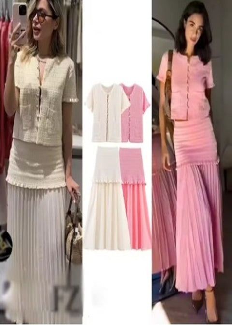 New Knitted Single-breasted T Shirt anad Long skirt Set CODE: KAR4211