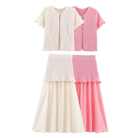 New Knitted Single-breasted T Shirt anad Long skirt Set CODE: KAR4211