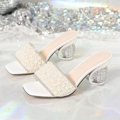 New Fashion Pearl Shiny High Heels Mules CODE : KAR4220