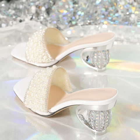 New Fashion Pearl Shiny High Heels Mules CODE : KAR4220