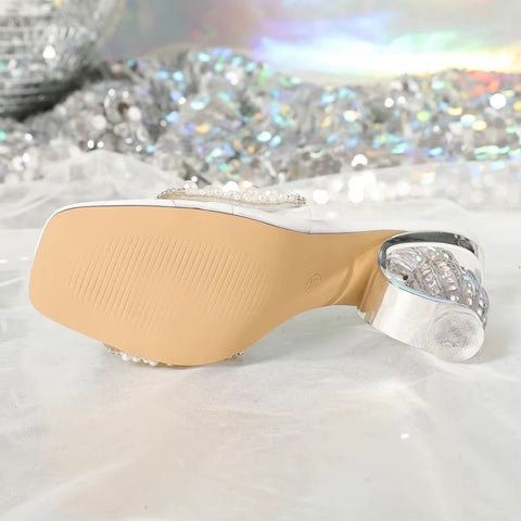 New Fashion Pearl Shiny High Heels Mules CODE : KAR4220
