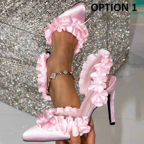 New Fashion Pointed Toe High Heels Design Silk Bowknot Slingback Pump CODE: KAR4221