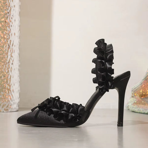 New Fashion Pointed Toe High Heels Design Silk Bowknot Slingback Pump CODE: KAR4221