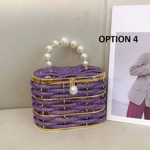 New Fashion Metal full diamond rhinestone pearl vegetable basket bag CODE: KAR4233