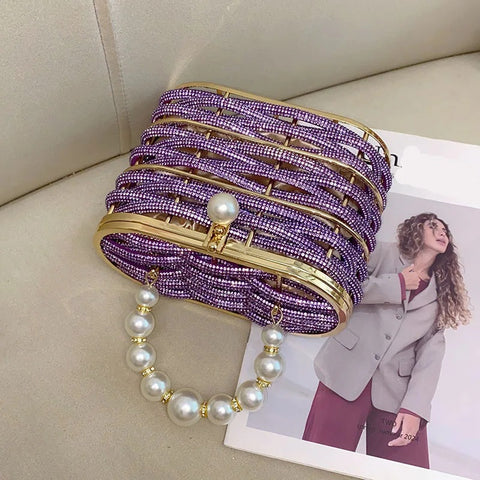 New Fashion Metal full diamond rhinestone pearl vegetable basket bag CODE: KAR4233