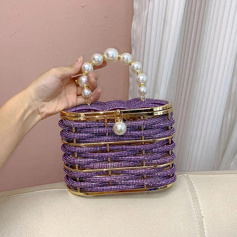New Fashion Metal full diamond rhinestone pearl vegetable basket bag CODE: KAR4233