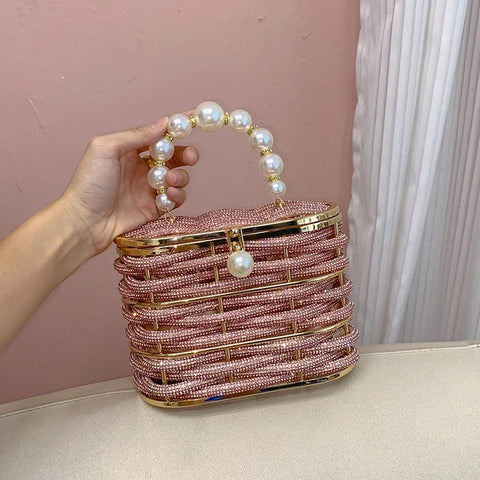 New Fashion Metal full diamond rhinestone pearl vegetable basket bag CODE: KAR4233