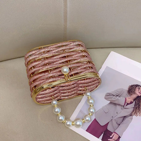 New Fashion Metal full diamond rhinestone pearl vegetable basket bag CODE: KAR4233
