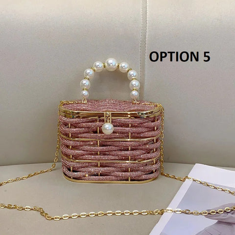 New Fashion Metal full diamond rhinestone pearl vegetable basket bag CODE: KAR4233