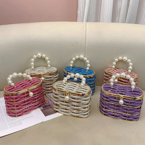 New Fashion Metal full diamond rhinestone pearl vegetable basket bag CODE: KAR4233