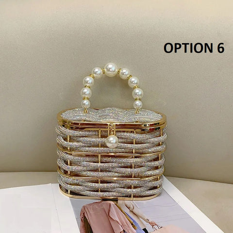 New Fashion Metal full diamond rhinestone pearl vegetable basket bag CODE: KAR4233