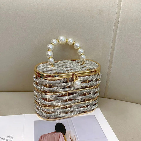 New Fashion Metal full diamond rhinestone pearl vegetable basket bag CODE: KAR4233