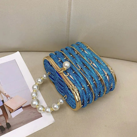 New Fashion Metal full diamond rhinestone pearl vegetable basket bag CODE: KAR4233