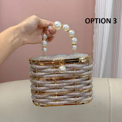New Fashion Metal full diamond rhinestone pearl vegetable basket bag CODE: KAR4233
