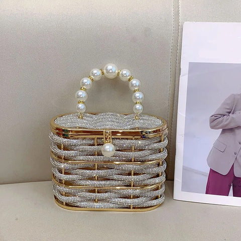 New Fashion Metal full diamond rhinestone pearl vegetable basket bag CODE: KAR4233