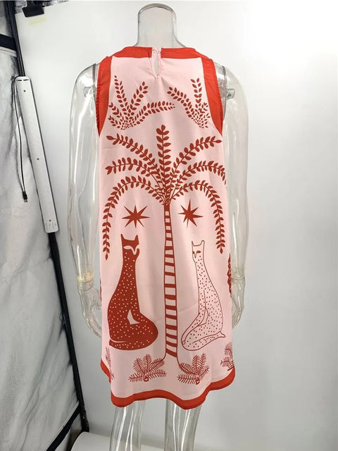 New Style Floral Print Linen Sleeveless Mini Dress CODE: KAR4235