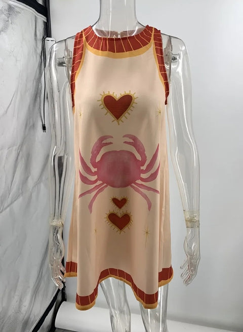 New Style Floral Print Linen Sleeveless Mini Dress CODE: KAR4235