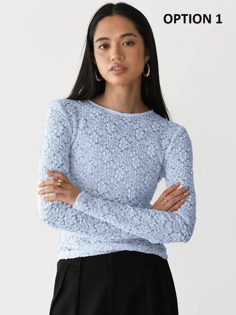 New Fashionable Long Sve Lace Hollow Tight Fit Top CODE: KAR4236