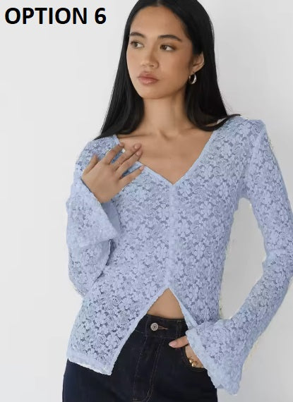 New Fashionable Long Sve Lace Hollow Tight Fit Top CODE: KAR4236