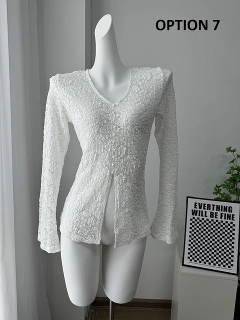 New Fashionable Long Sve Lace Hollow Tight Fit Top CODE: KAR4236