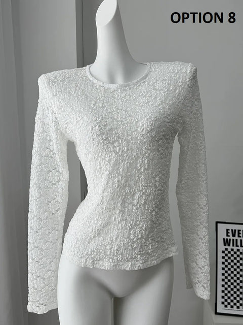 New Fashionable Long Sve Lace Hollow Tight Fit Top CODE: KAR4236