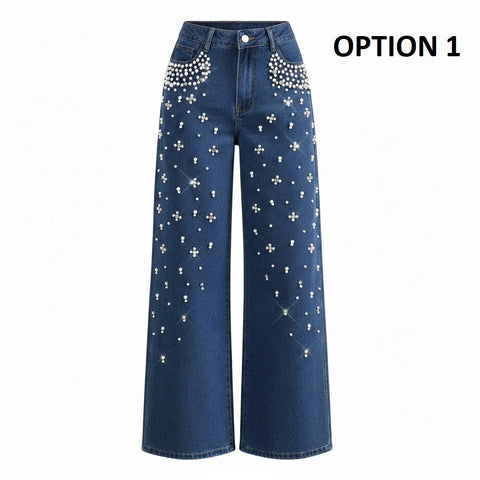 New Fashion Slimming Effect Loose Fit Beaded Long Pants CODE : KAR4237