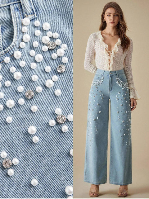 New Fashion Slimming Effect Loose Fit Beaded Long Pants CODE : KAR4237
